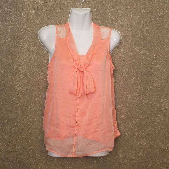 The Limited Tops - The Limited Peach Bow Chiffon Layered Tank Top Small